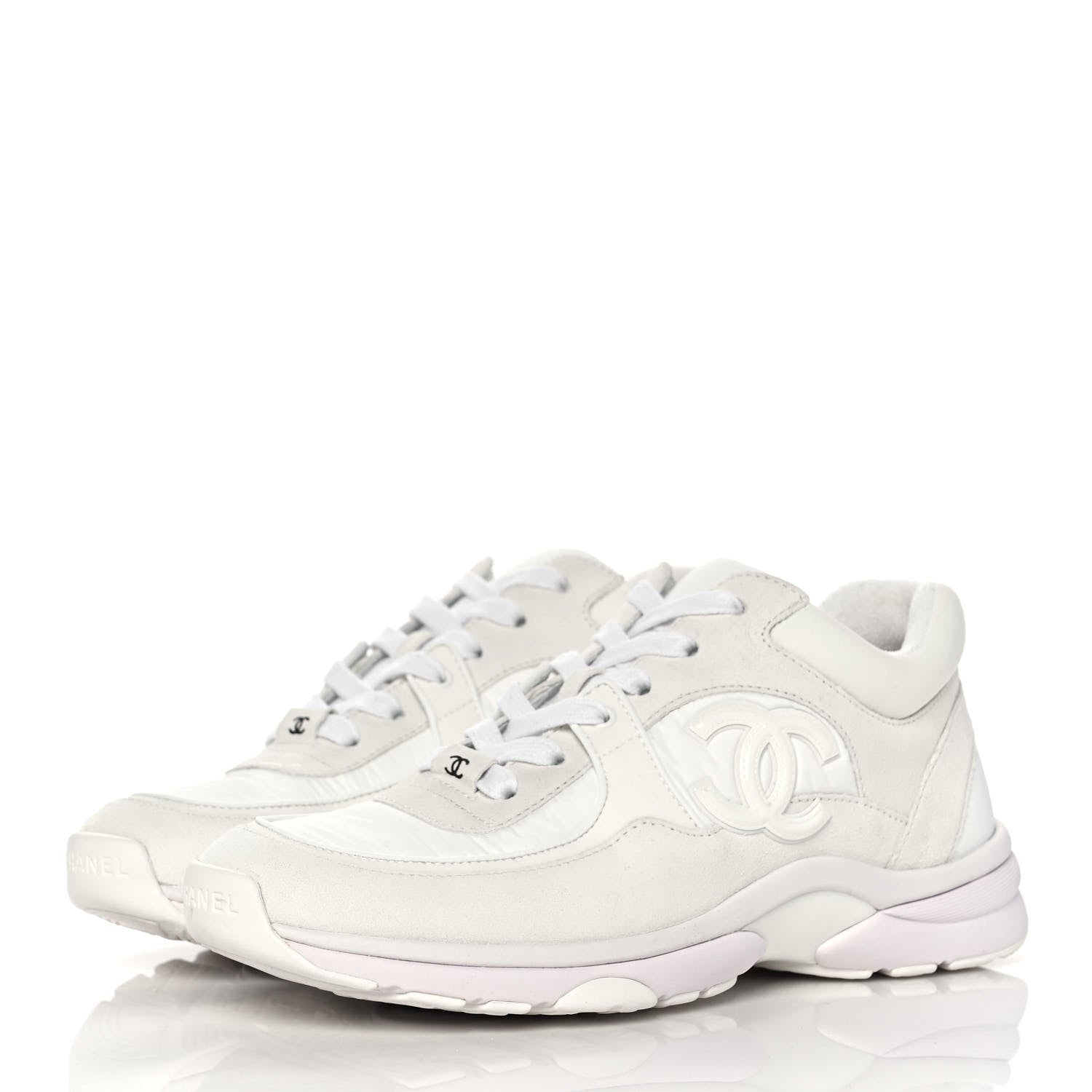Chanel Suede Calfskin Fabric CC Sneakers 38 White 3 of 8