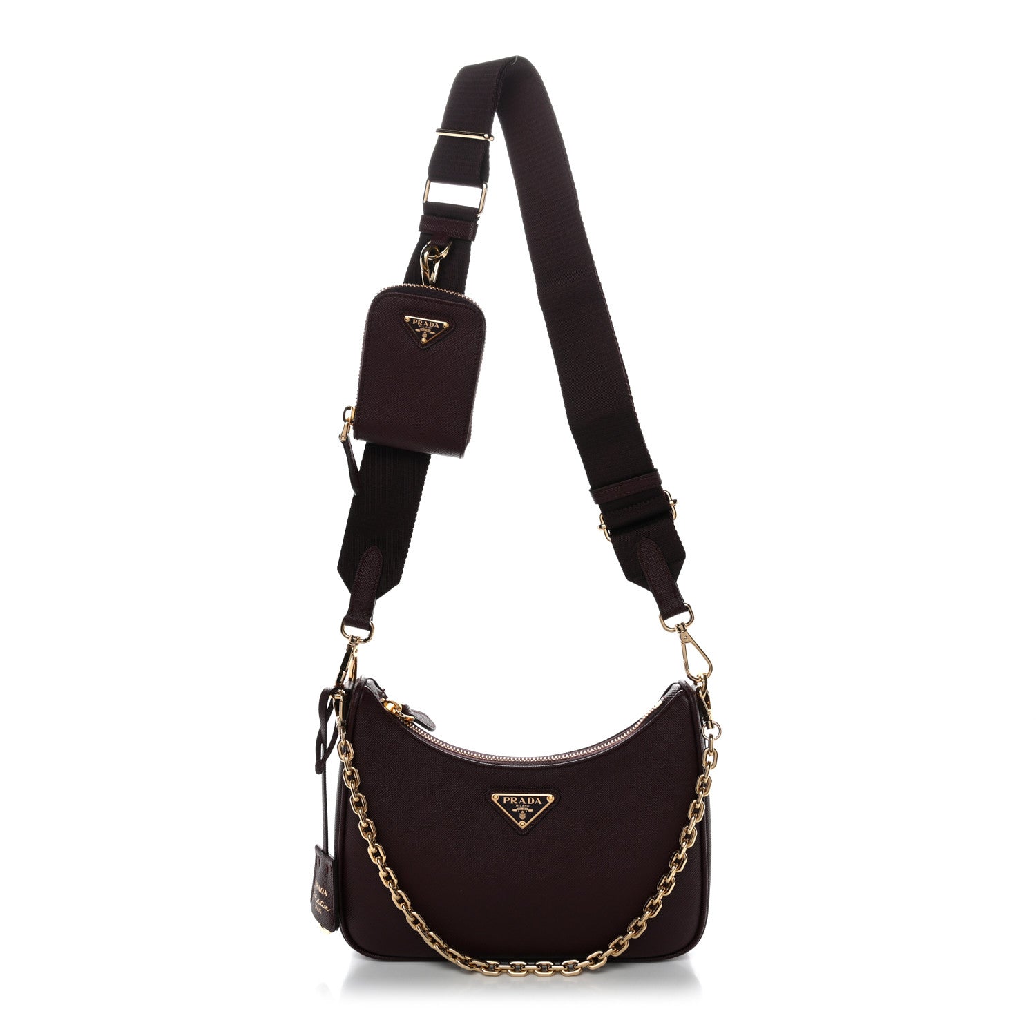 Prada Saffiano Lux Re-Edition 2005 Shoulder Bag Bordeaux 1 of 11