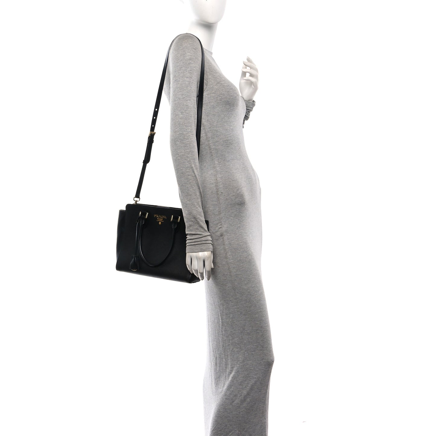 Saffiano Soft Calfskin Small Zippered Tote Black