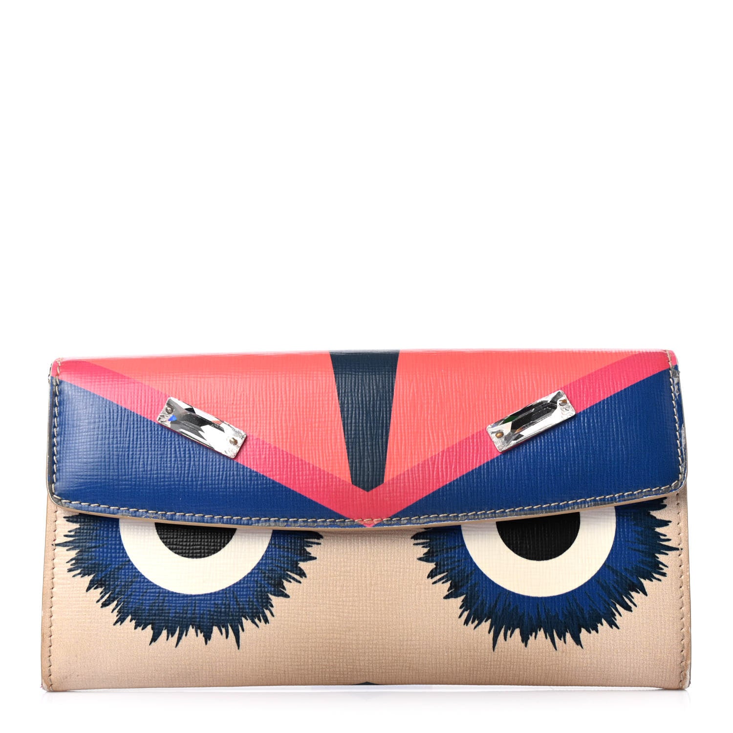 Fendi Vitello Elite Crystal Eye Monster Simply Continental Wallet Bellini Multicolor 1 of 4