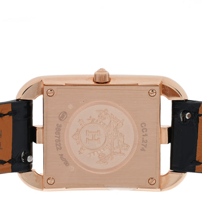 Hermes 18K Rose Gold Alligator Diamond Bezel Mother of Pearl 23mm Cape Cod Quartz Watch Noir 4 of 5