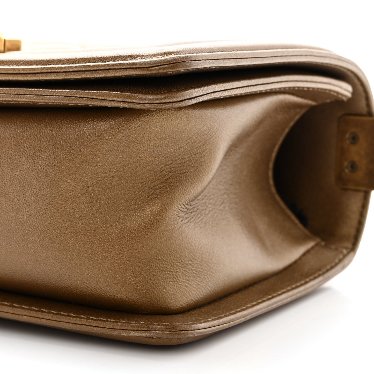Metallic Calfskin Quilted Small Boy Flap Gold