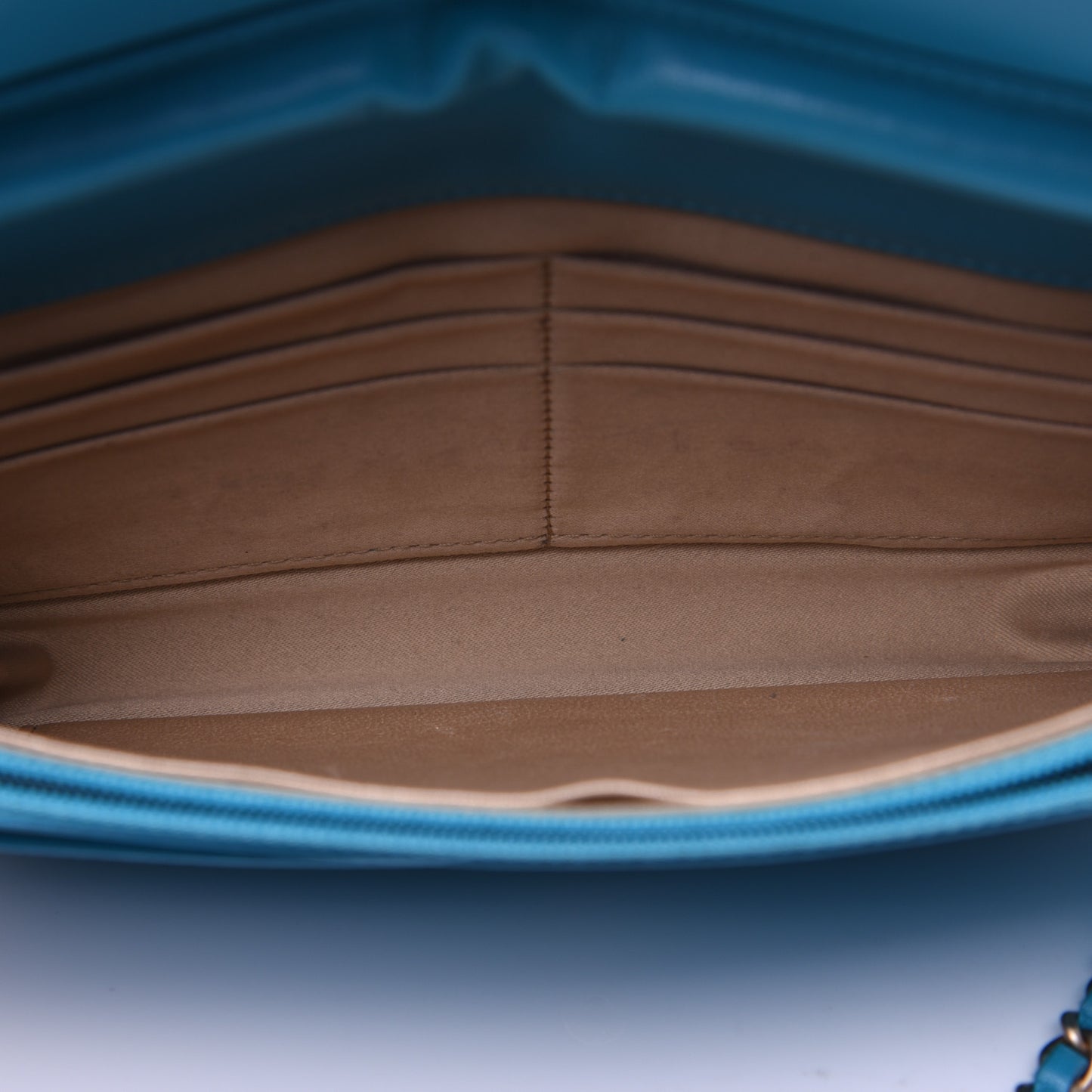 Lambskin Camellia Embossed Wallet On Chain WOC Turquoise