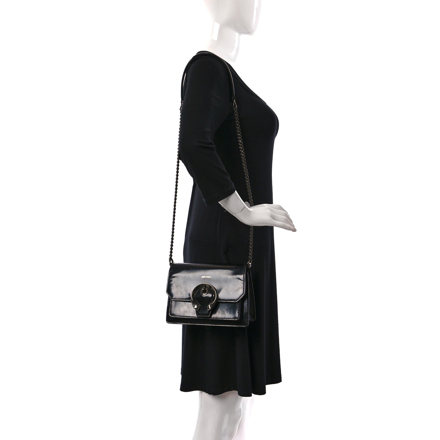 Patent Calfskin Madeline Chain Shoulder Bag Black