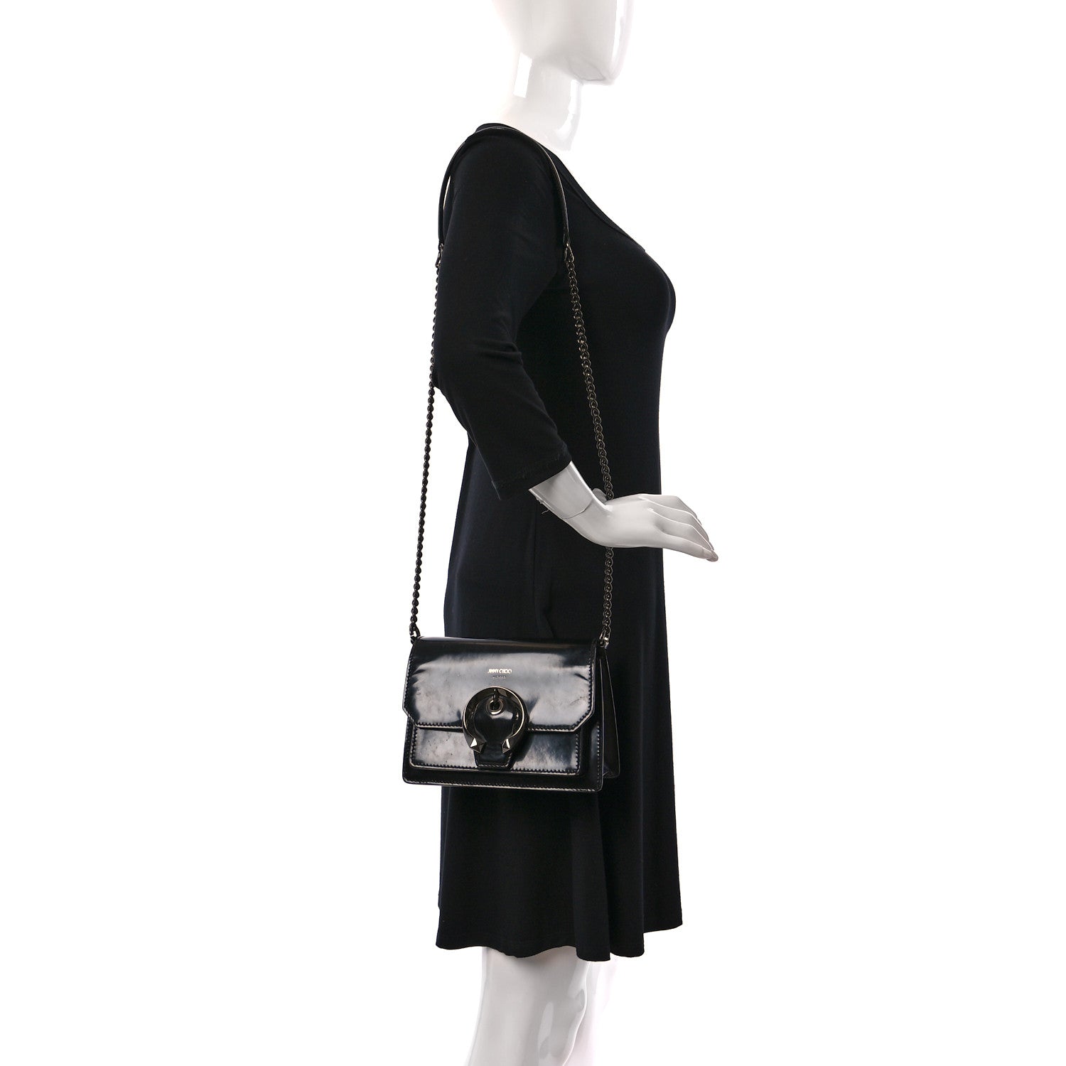 Jimmy Choo Patent Calfskin Madeline Chain Shoulder Bag Black 1 of 10