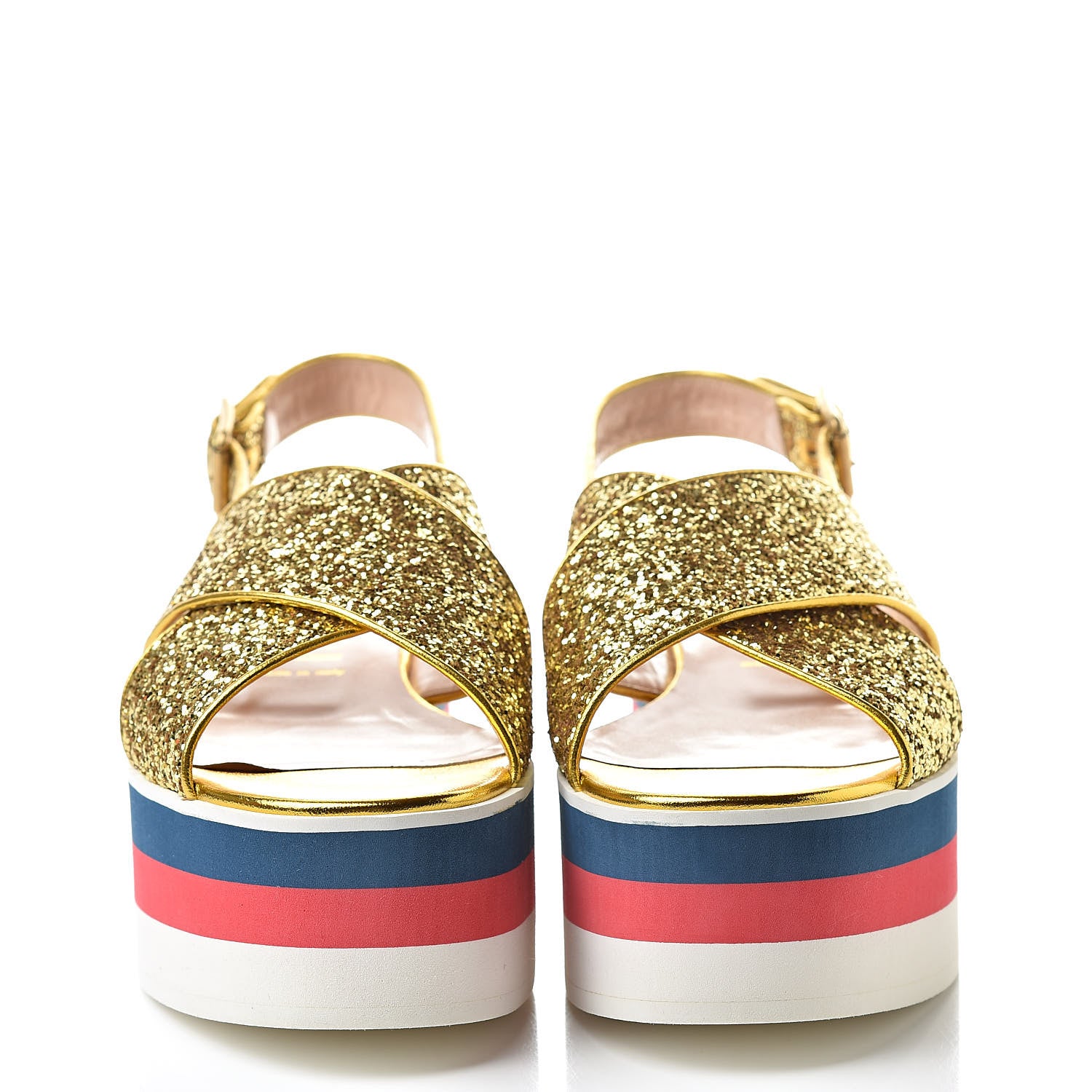Gucci Glitter Crossover Platform Sandals 40.5 Gold 2 of 8