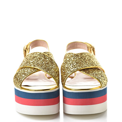 Gucci Glitter Crossover Platform Sandals 40.5 Gold 2 of 8
