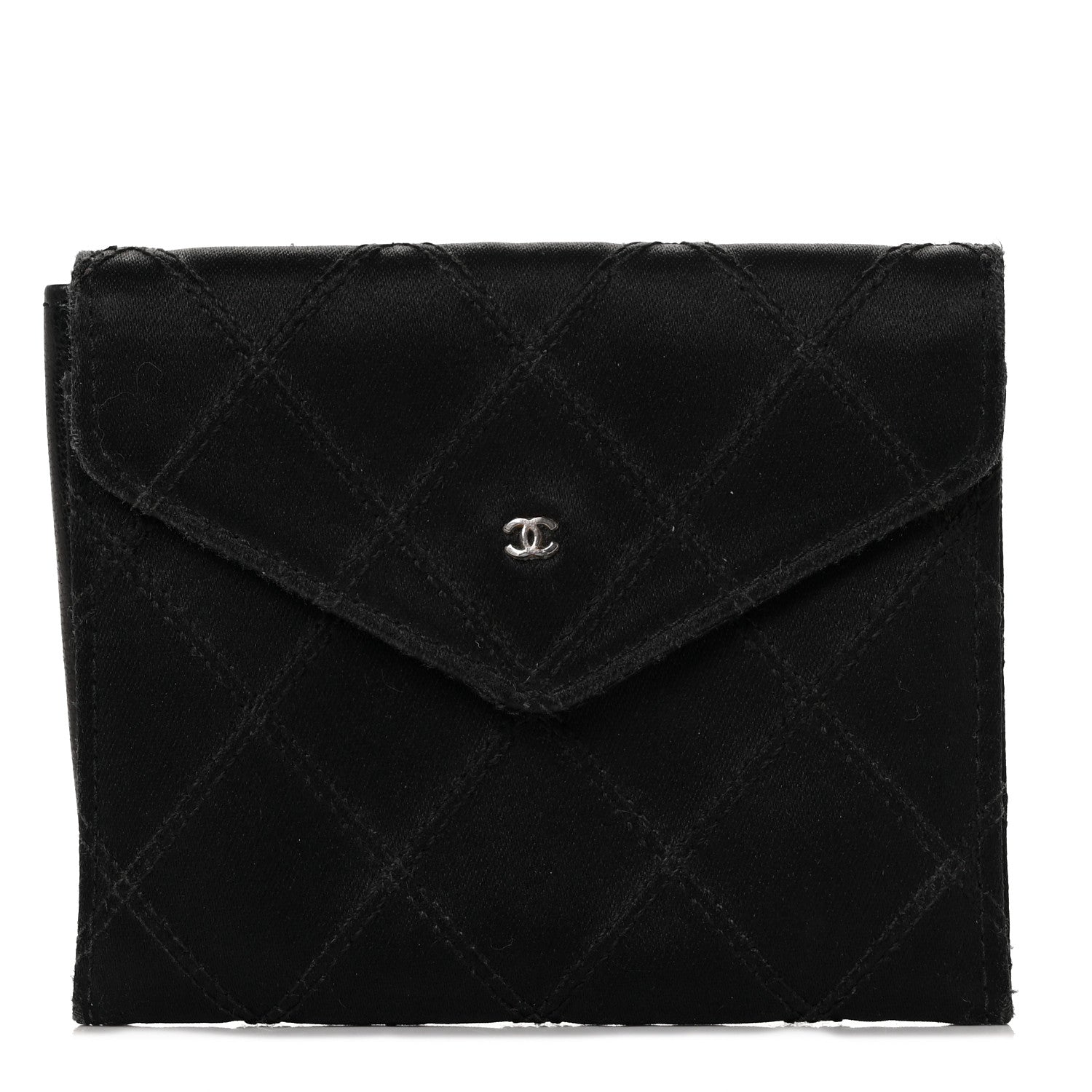Chanel Satin Stitched Compact Card Case Black 1 of 9