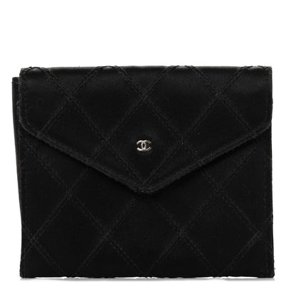 Chanel Satin Stitched Compact Card Case Black 1 of 9