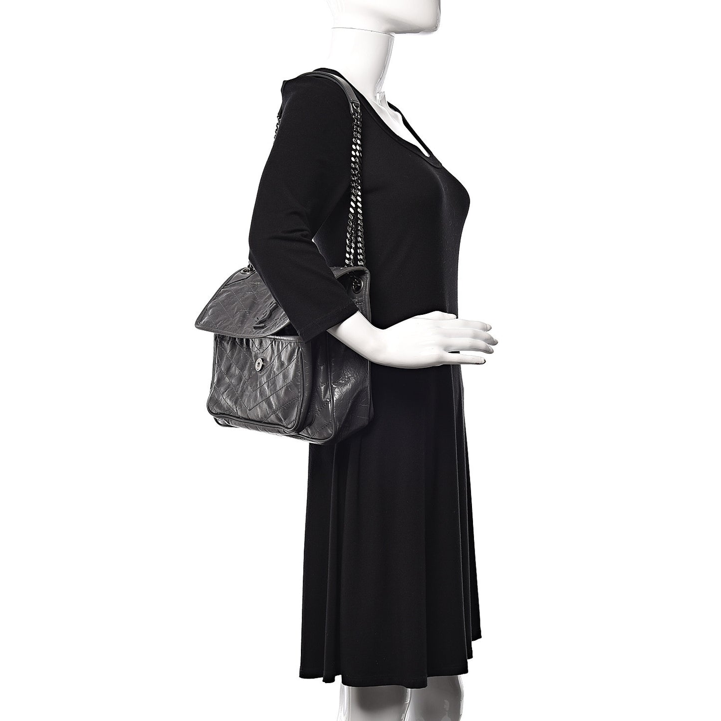 Crinkled Calfskin Matelasse Monogram Medium Niki Chain Satchel Fog