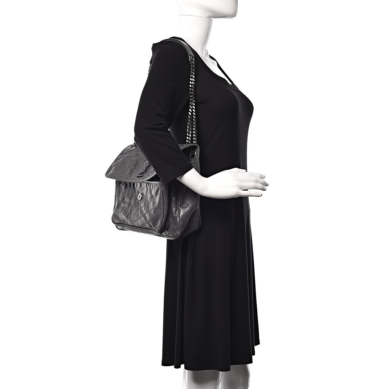 Saint Laurent Crinkled Calfskin Matelasse Monogram Medium Niki Chain Satchel Fog 1 of 10