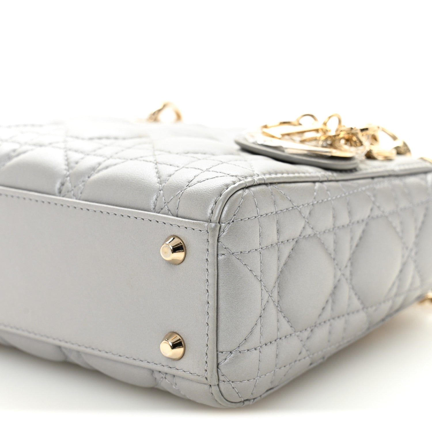 Christian Dior Lambskin Cannage Mini Lady Dior Gray Opaline 10 of 10