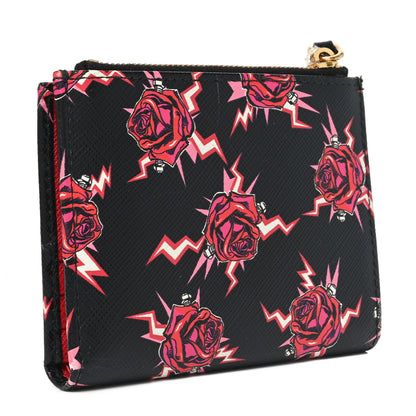 Prada X UNIVERSAL STUDIOS Saffiano Frankenstein Rose Zip Top Compact Wallet Lacca 3 of 6