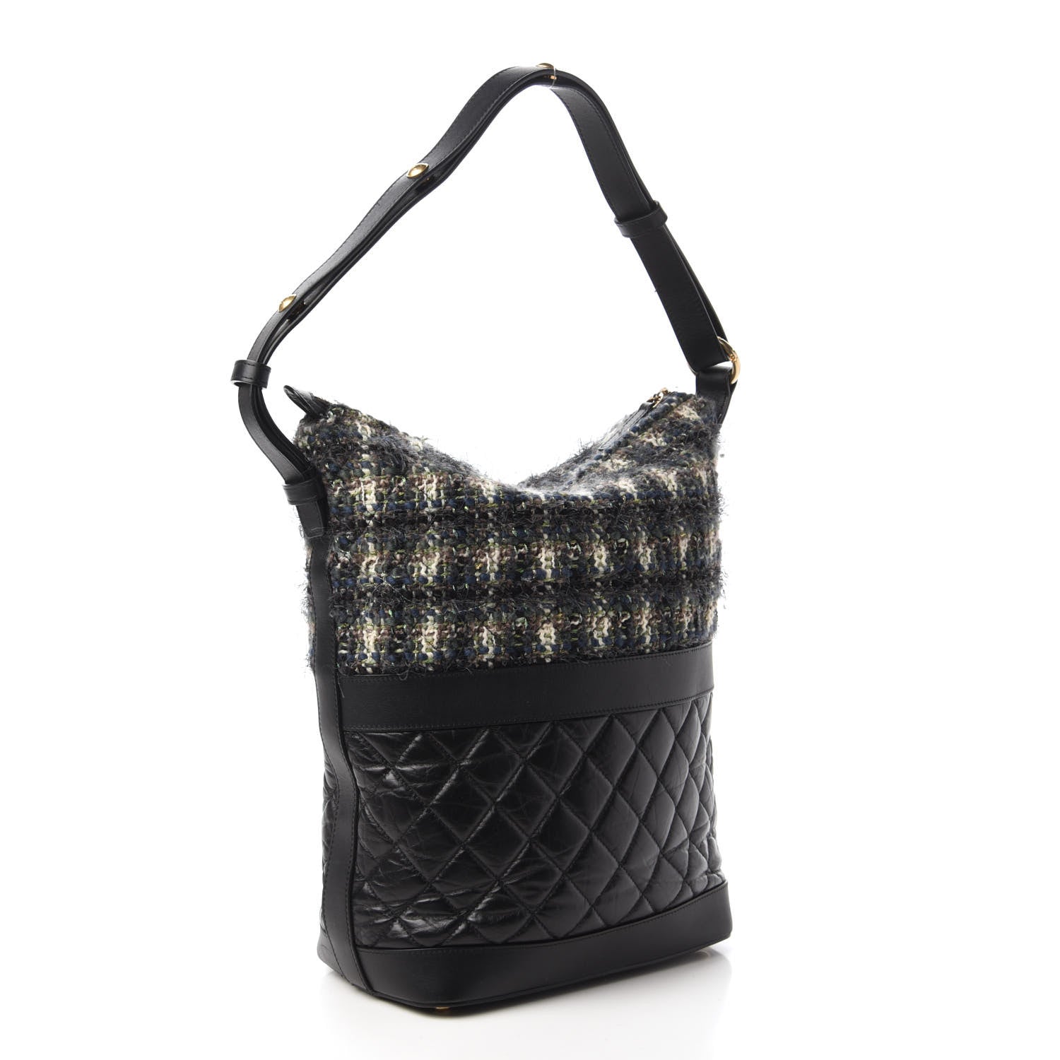 Chanel Tweed Aged Calfskin Quilted Casual Style Hobo Black 3 of 10