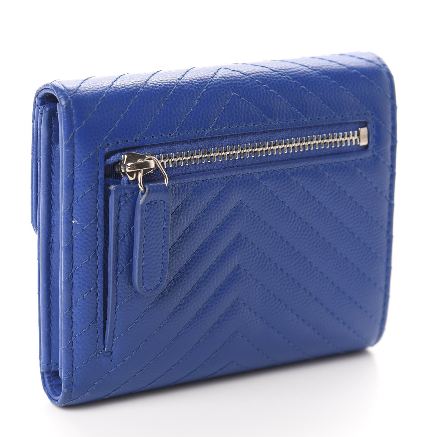 Chanel Caviar Chevron Quilted Compact Flap Wallet Bright Blue 3 of 10