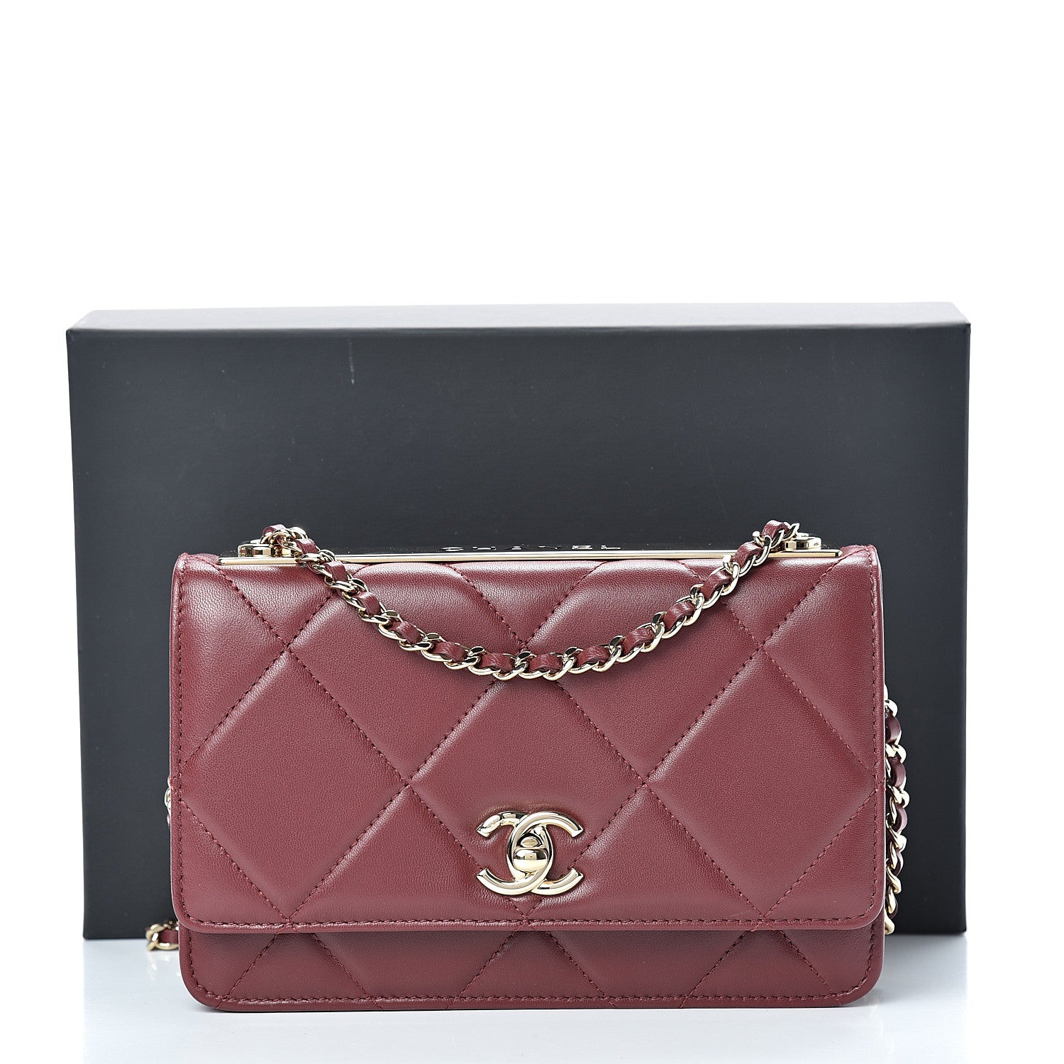 Chanel Lambskin Quilted Trendy CC Wallet On Chain WOC Dark Red 13 of 13