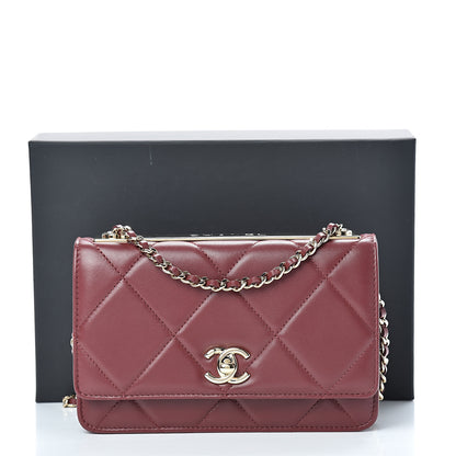Chanel Lambskin Quilted Trendy CC Wallet On Chain WOC Dark Red 13 of 13