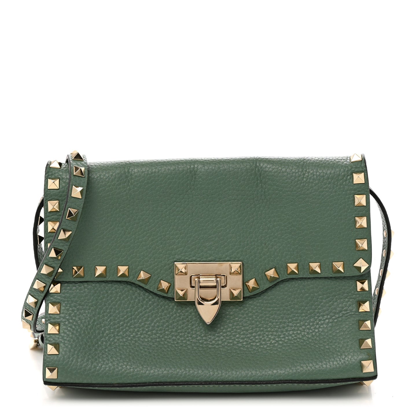Pebbled Calfskin Medium Rockstud Flip Lock Crossbody Bag Light Green