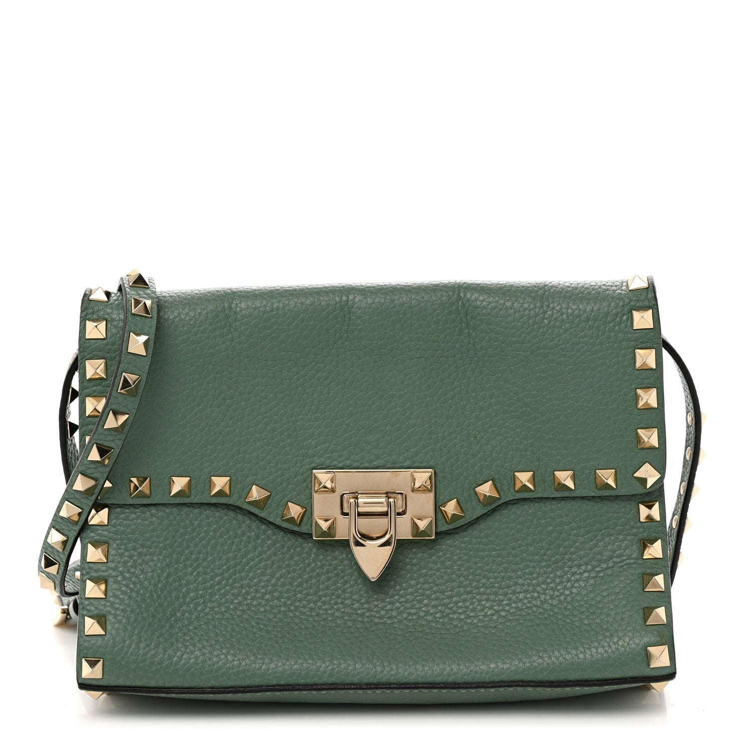 Valentino Garavani Pebbled Calfskin Medium Rockstud Flip Lock Crossbody Bag Light Green 1 of 16