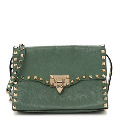 Valentino Garavani Pebbled Calfskin Medium Rockstud Flip Lock Crossbody Bag Light Green 1 of 16