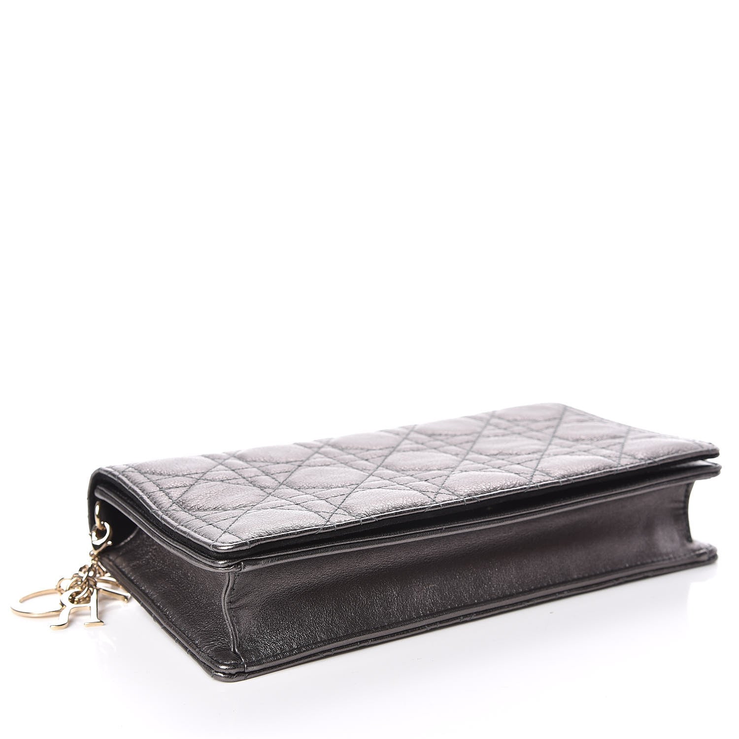 Christian Dior Metallic Calfskin Cannage Lady Dior Convertible Clutch Gunmetal 5 of 10
