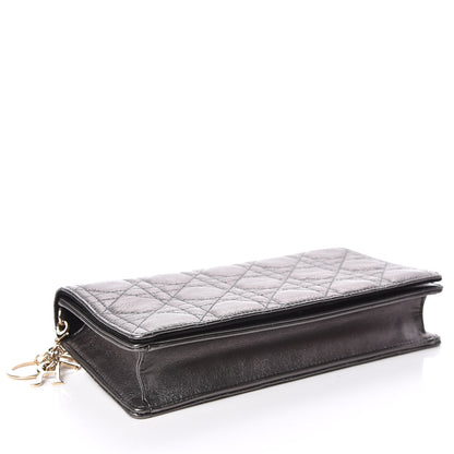 Christian Dior Metallic Calfskin Cannage Lady Dior Convertible Clutch Gunmetal 5 of 10