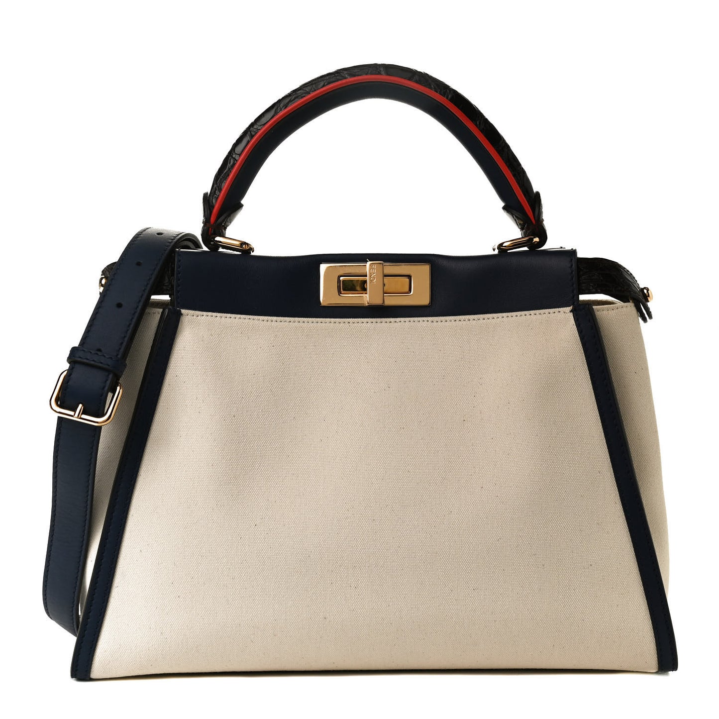 Canvas Crocodile Embossed Medium Peekaboo Iconic Satchel White Navy Red