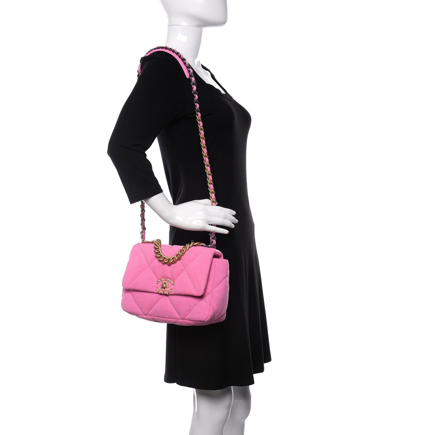 Denim Quilted Medium Chanel 19 Flap Neon Pink