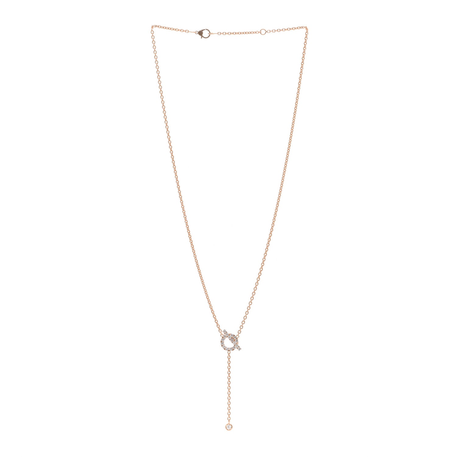 Hermes 18K Rose Gold Diamond Finesse Lariat Necklace 3 of 5