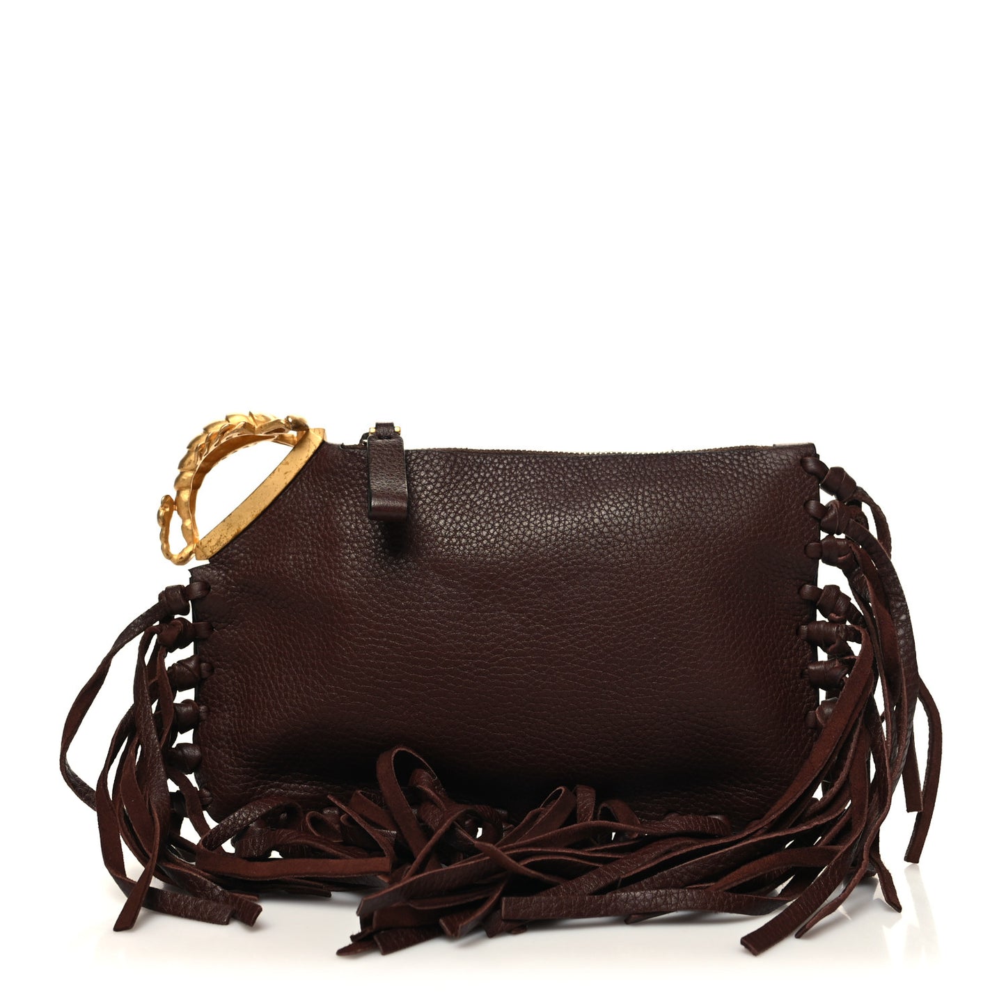 Calfskin C-Rockee Sagittarius Fringe Clutch Brown