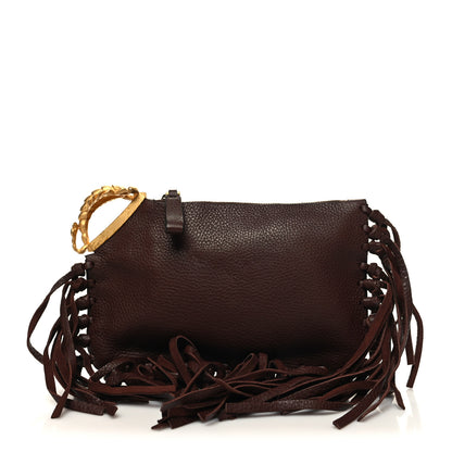 Valentino Garavani Calfskin C-Rockee Sagittarius Fringe Clutch Brown 1 of 11