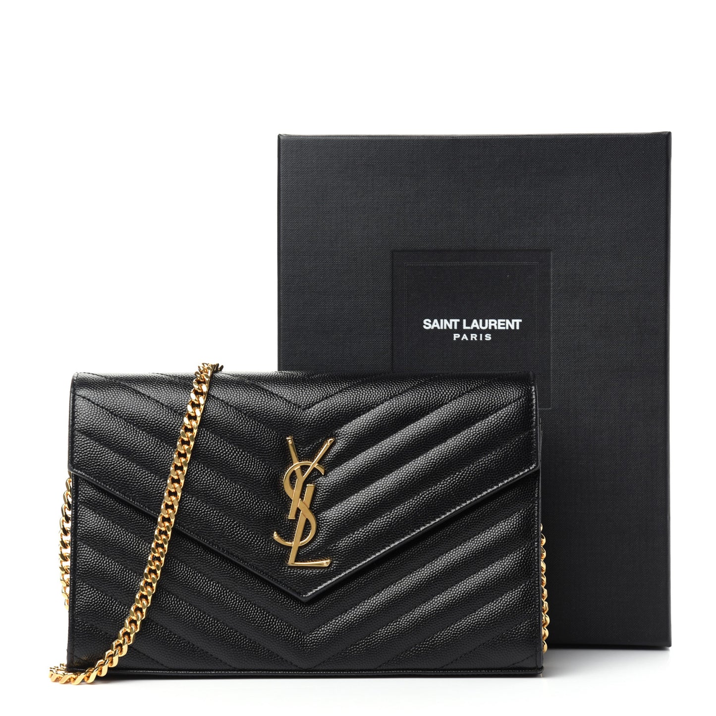 Grain De Poudre Matelasse Chevron Monogram Chain Wallet Black