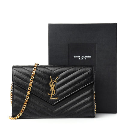 Saint Laurent Grain De Poudre Matelasse Chevron Monogram Chain Wallet Black 11 of 11
