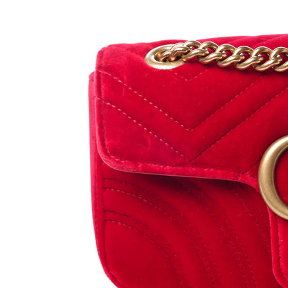 Gucci Velvet Matelasse Mini GG Marmont Shoulder Bag Hibiscus Red 10 of 10