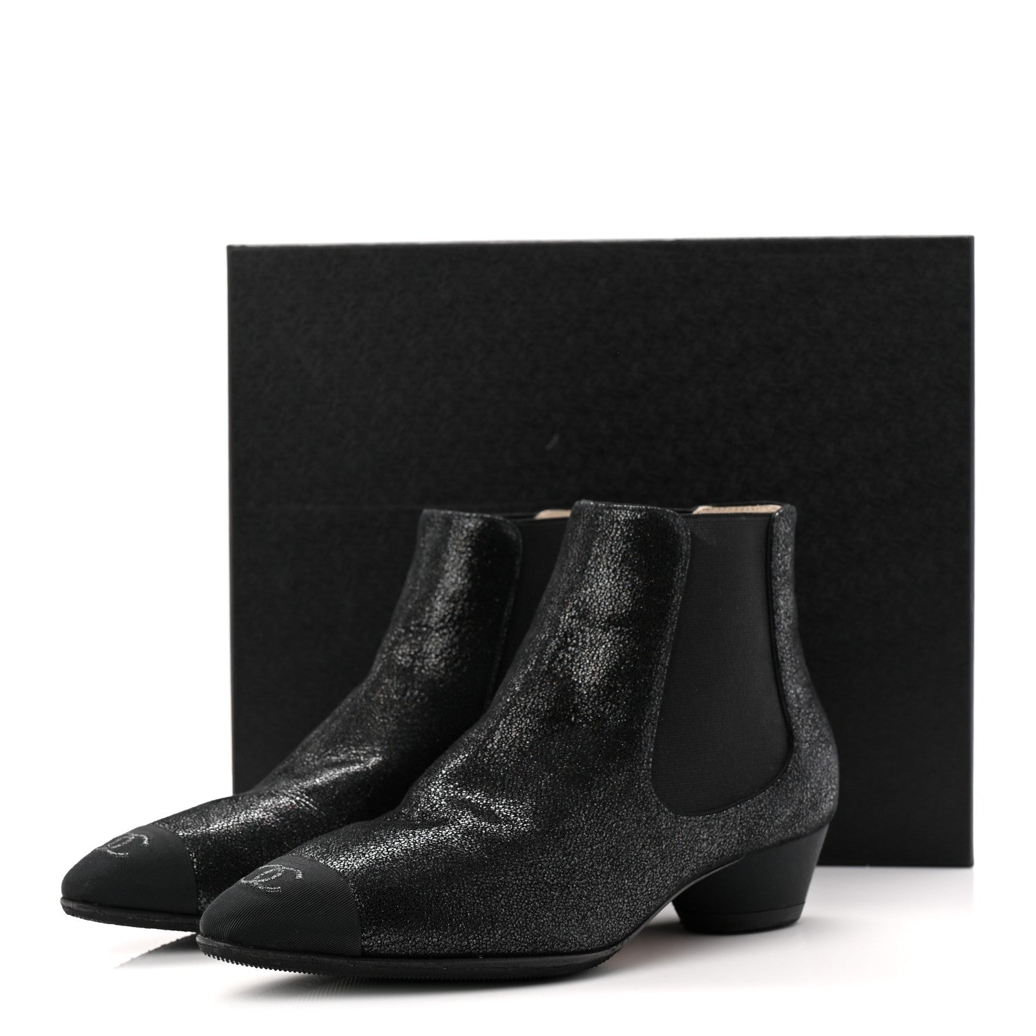 Chanel Goatskin Grosgrain Cap Toe Short Boots 37 Black 10 of 10