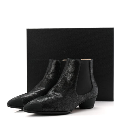 Chanel Goatskin Grosgrain Cap Toe Short Boots 37 Black 10 of 10