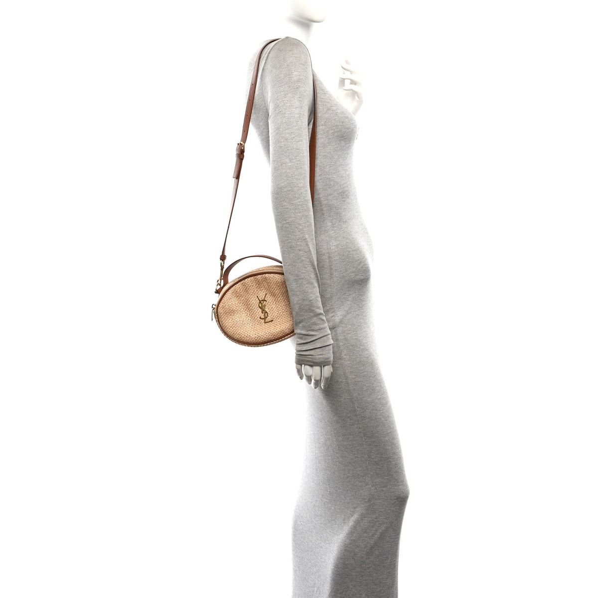 Saint Laurent Raffia Calfskin Round Camera Bag Golden Ecru Brick 2 of 10