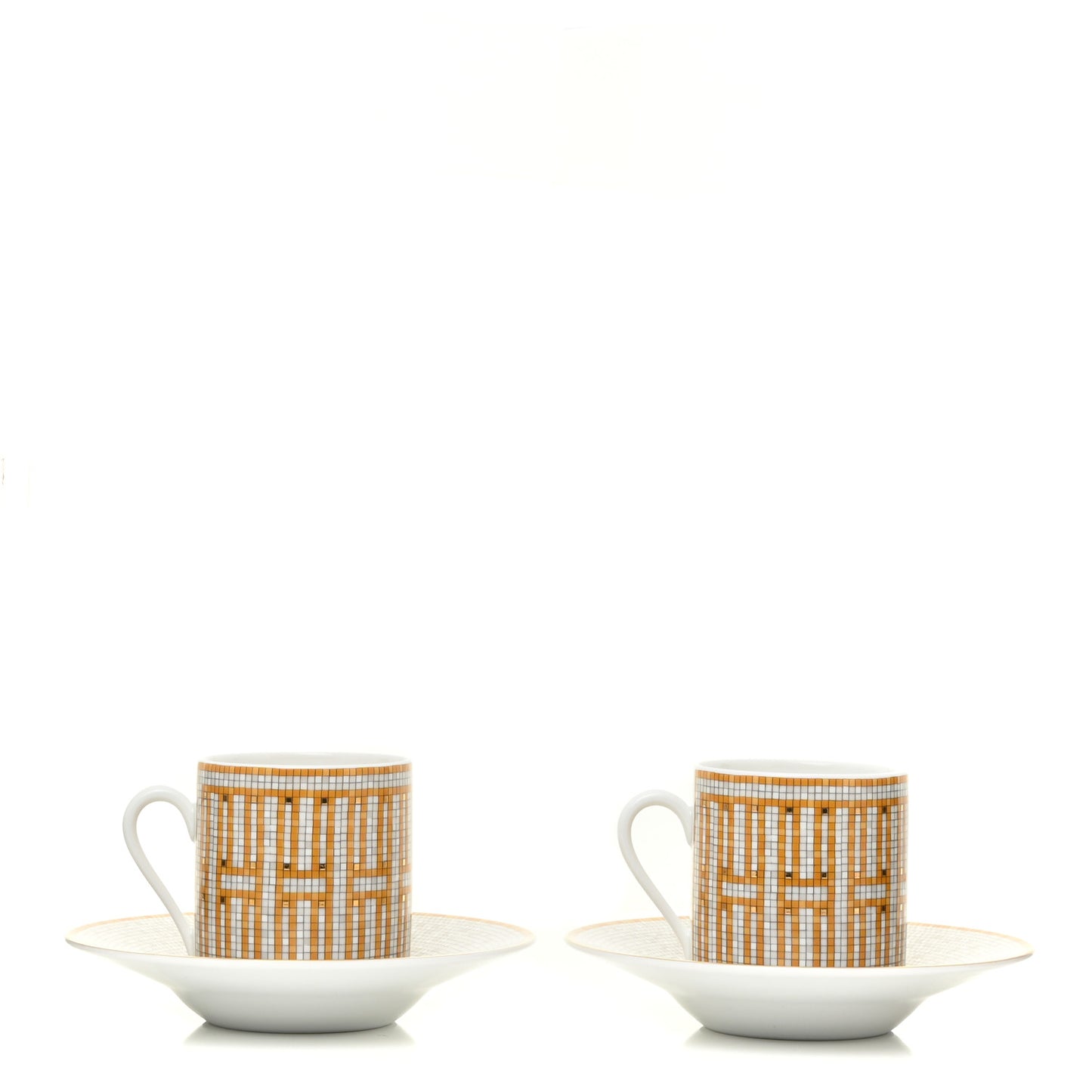 Porcelain Mosaique Au 24 Gold Coffee Cup and Saucer Set of 2
