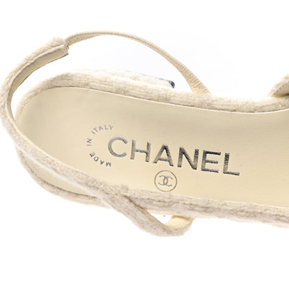 Chanel Wool Tweed Grosgrain Cap Toe CC Slingback Flat 38 Ivory Black 8 of 11