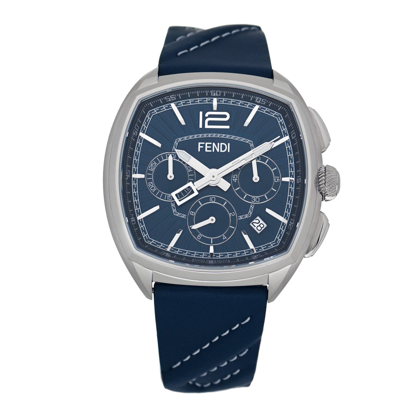 Stainless Steel Calfskin 44mm Momento Chronograph Quartz Watch Blue