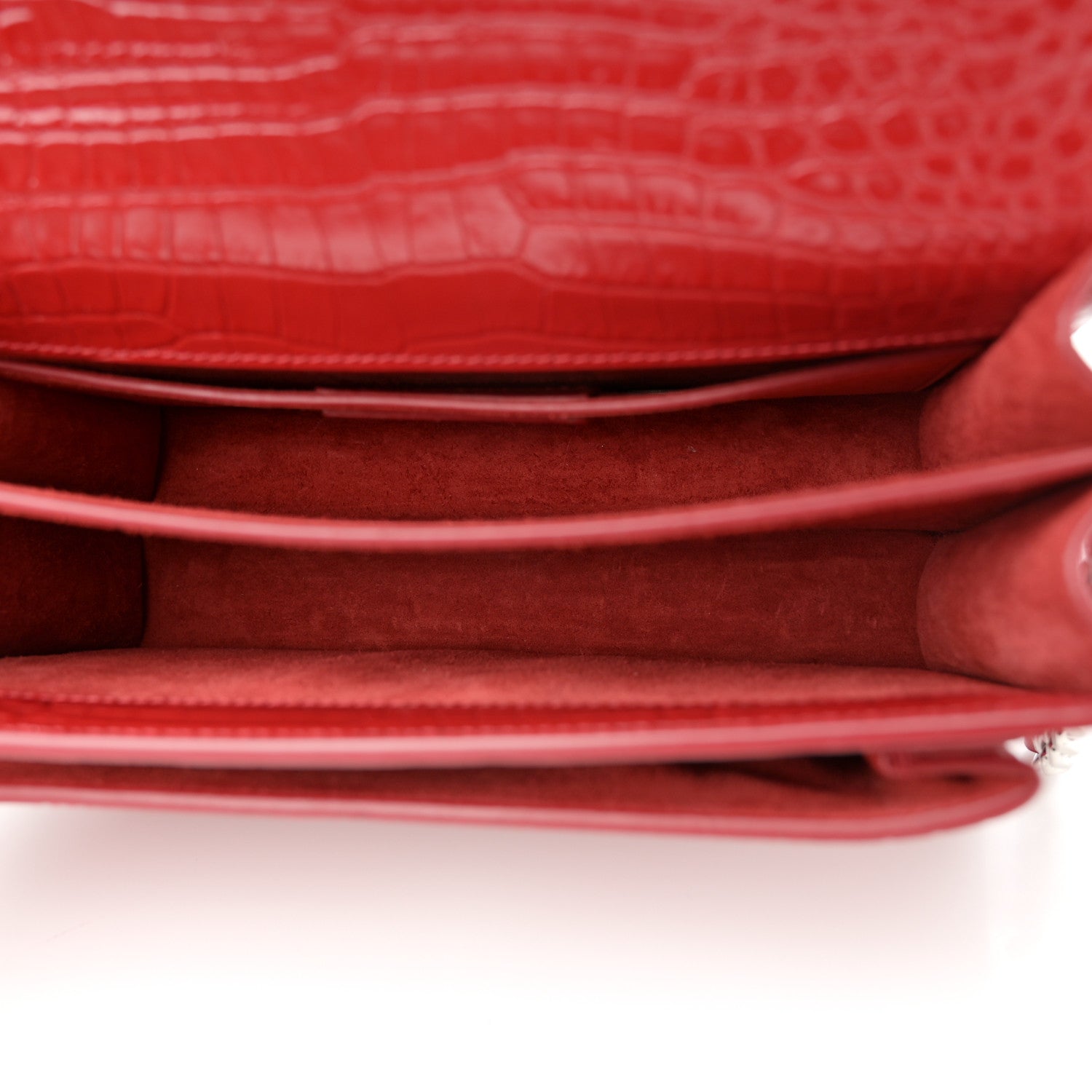 Saint Laurent Calfskin Crocodile Embossed Medium Monogram Sunset Rouge Eros 5 of 10