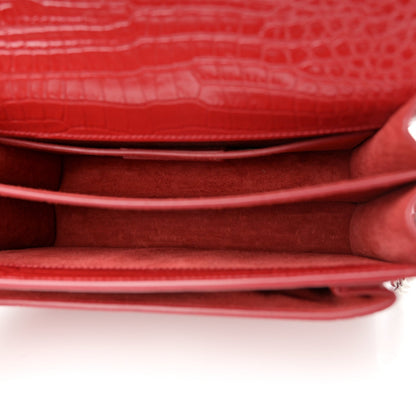 Saint Laurent Calfskin Crocodile Embossed Medium Monogram Sunset Rouge Eros 5 of 10