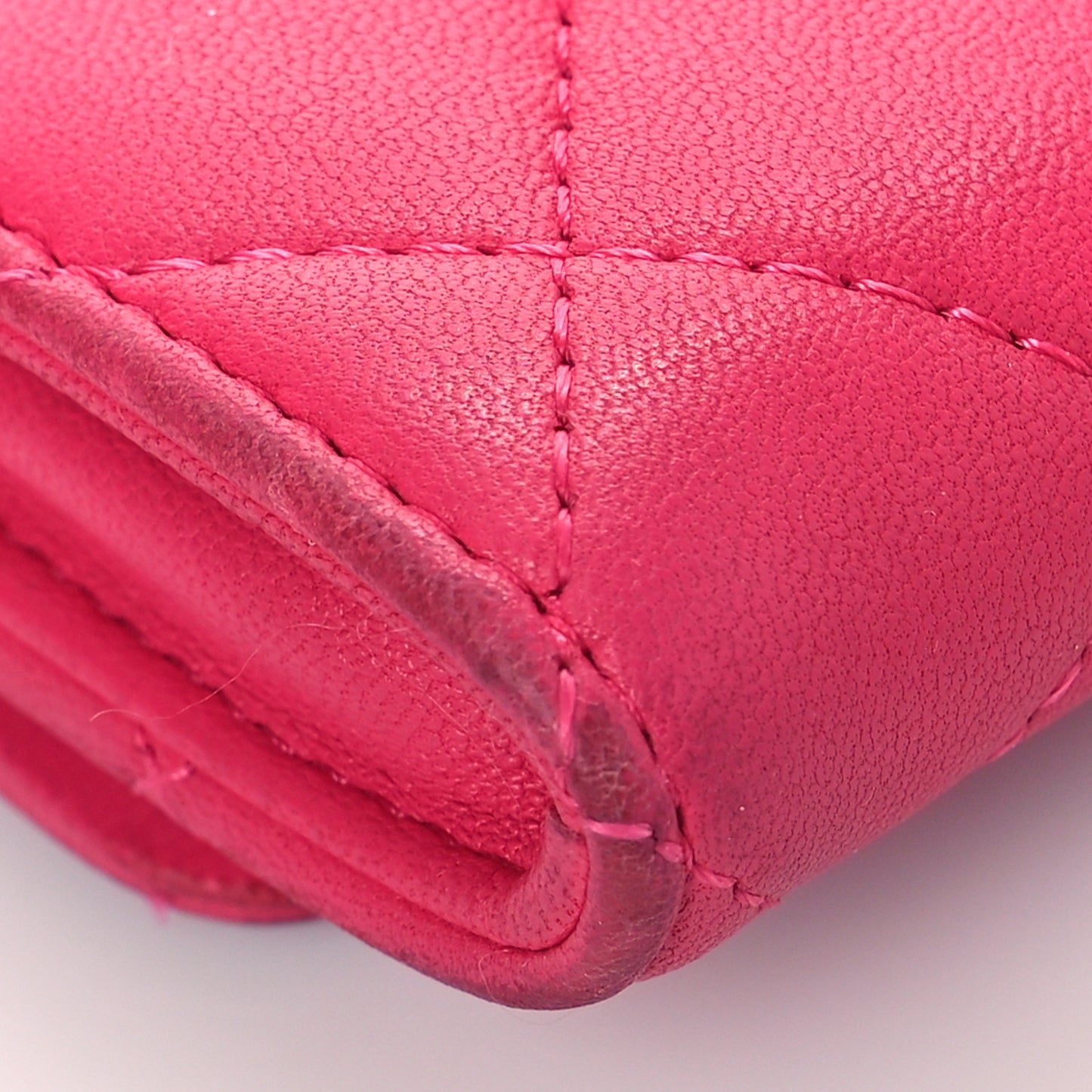 Lambskin Quilted Flap Card Holder Dark Pink
