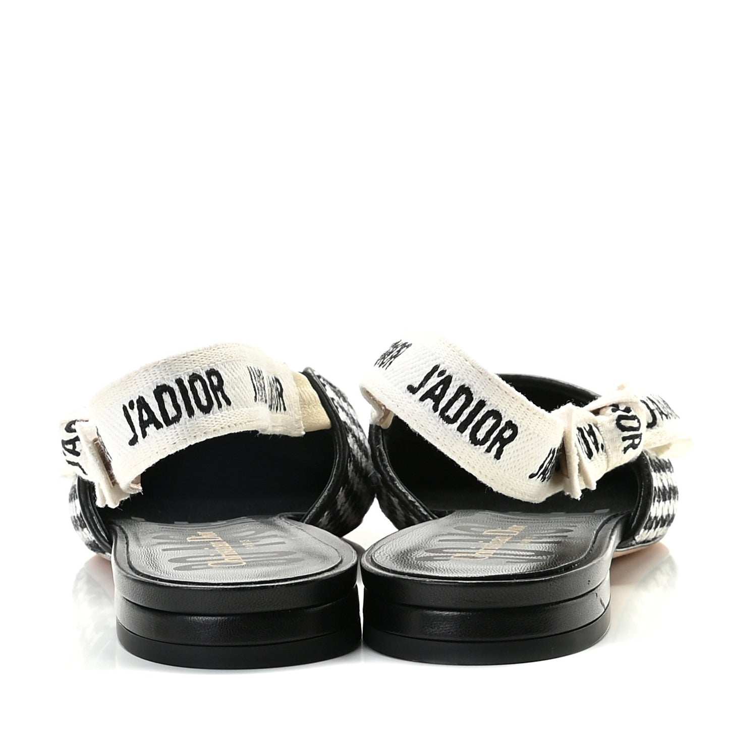 Wool Ribbon Houndstooth J'Adior Slingback Ballet Flats 38 Black White
