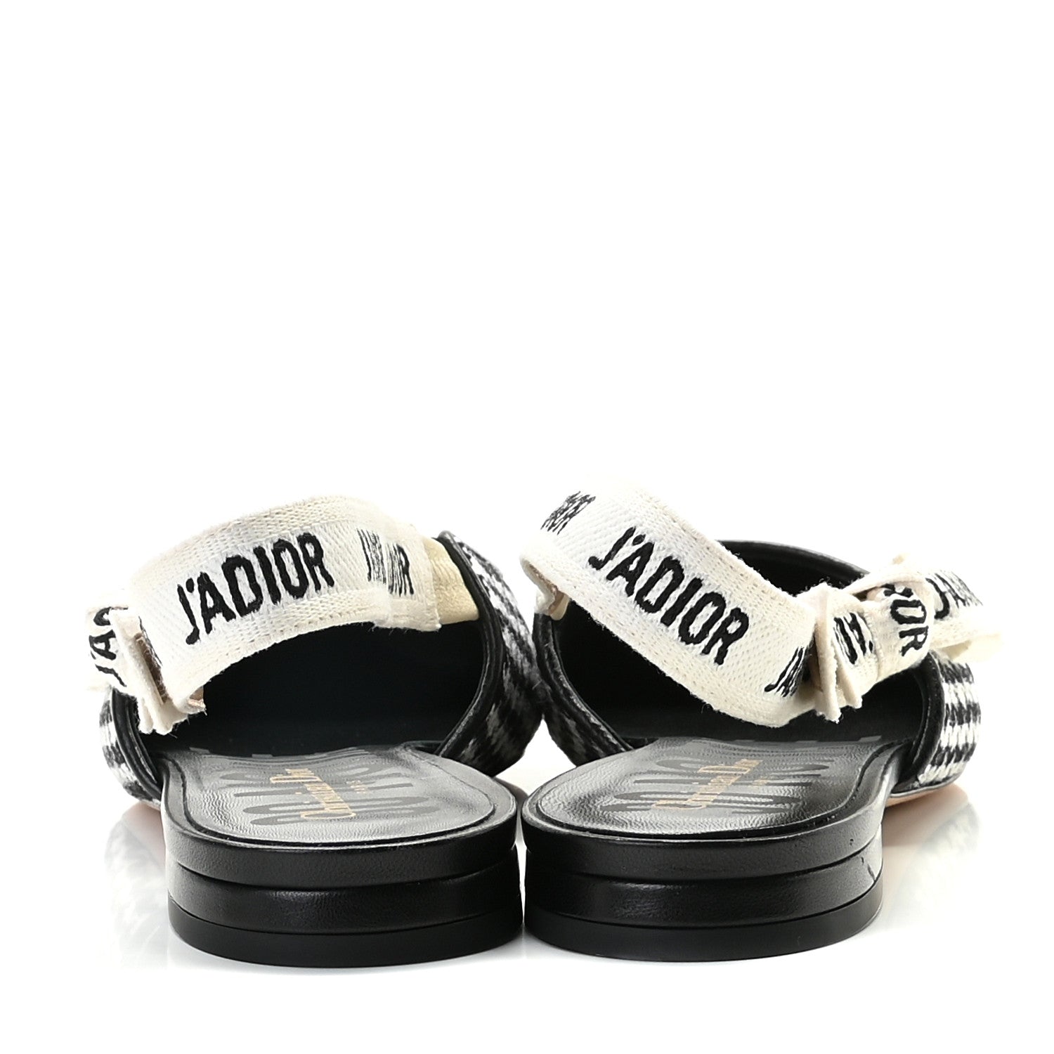 Christian Dior Wool Ribbon Houndstooth J'Adior Slingback Ballet Flats 38 Black White 6 of 14