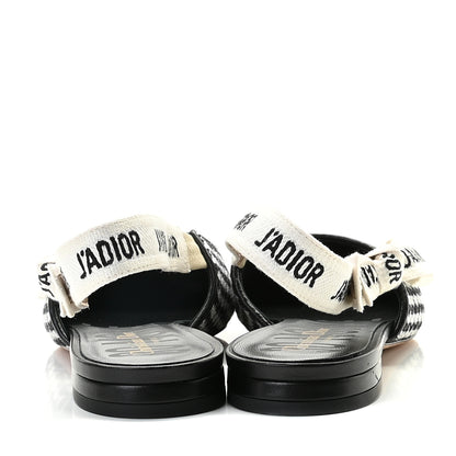 Christian Dior Wool Ribbon Houndstooth J'Adior Slingback Ballet Flats 38 Black White 6 of 14