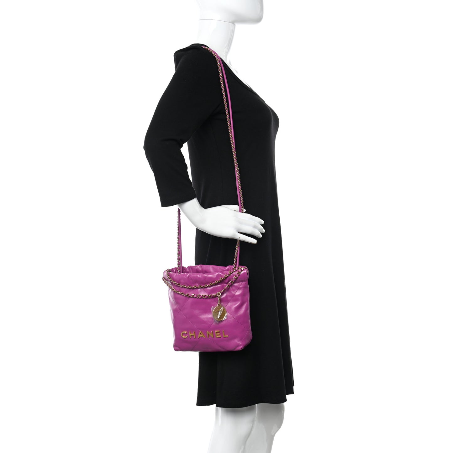 Shiny Calfskin Quilted Mini Chanel 22 Purple