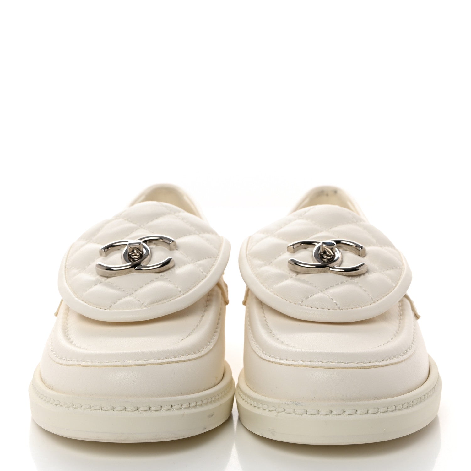 Chanel Shiny Lambskin Quilted CC Turnlock Loafers 36 White 2 of 10