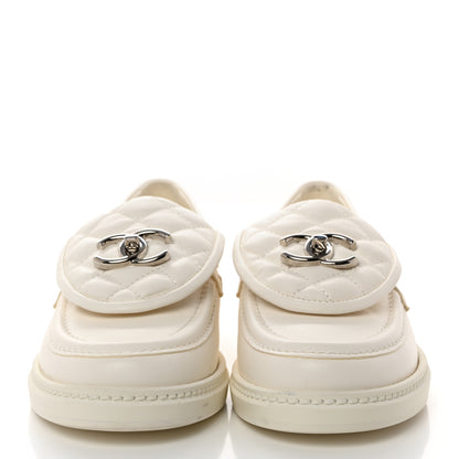 Chanel Shiny Lambskin Quilted CC Turnlock Loafers 36 White 2 of 10