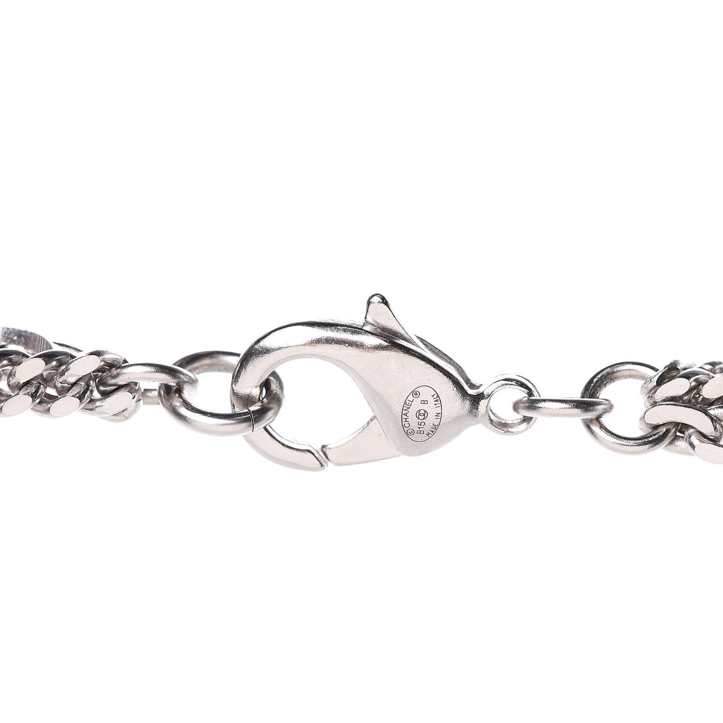 Baguette Crystal CC Shield Multi Strand Long Chain Necklace Silver